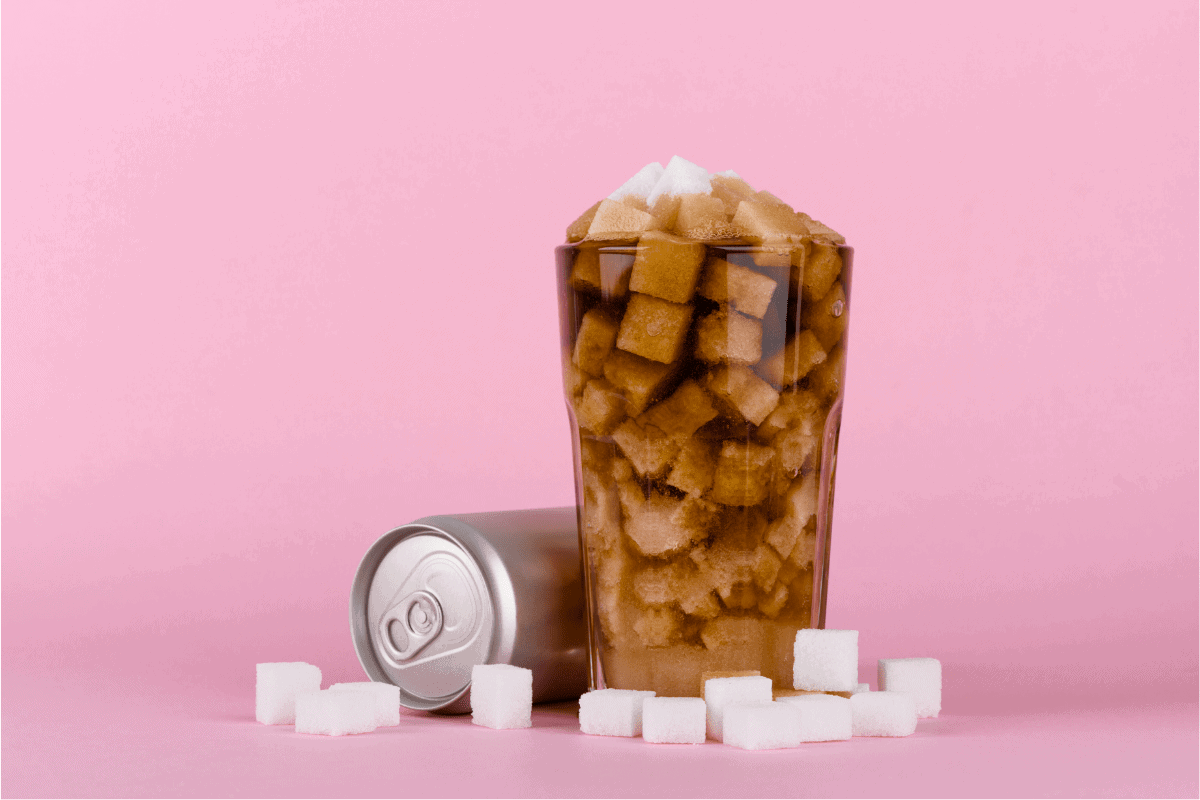 Unhealthily diet with sweet sugary soft drinks