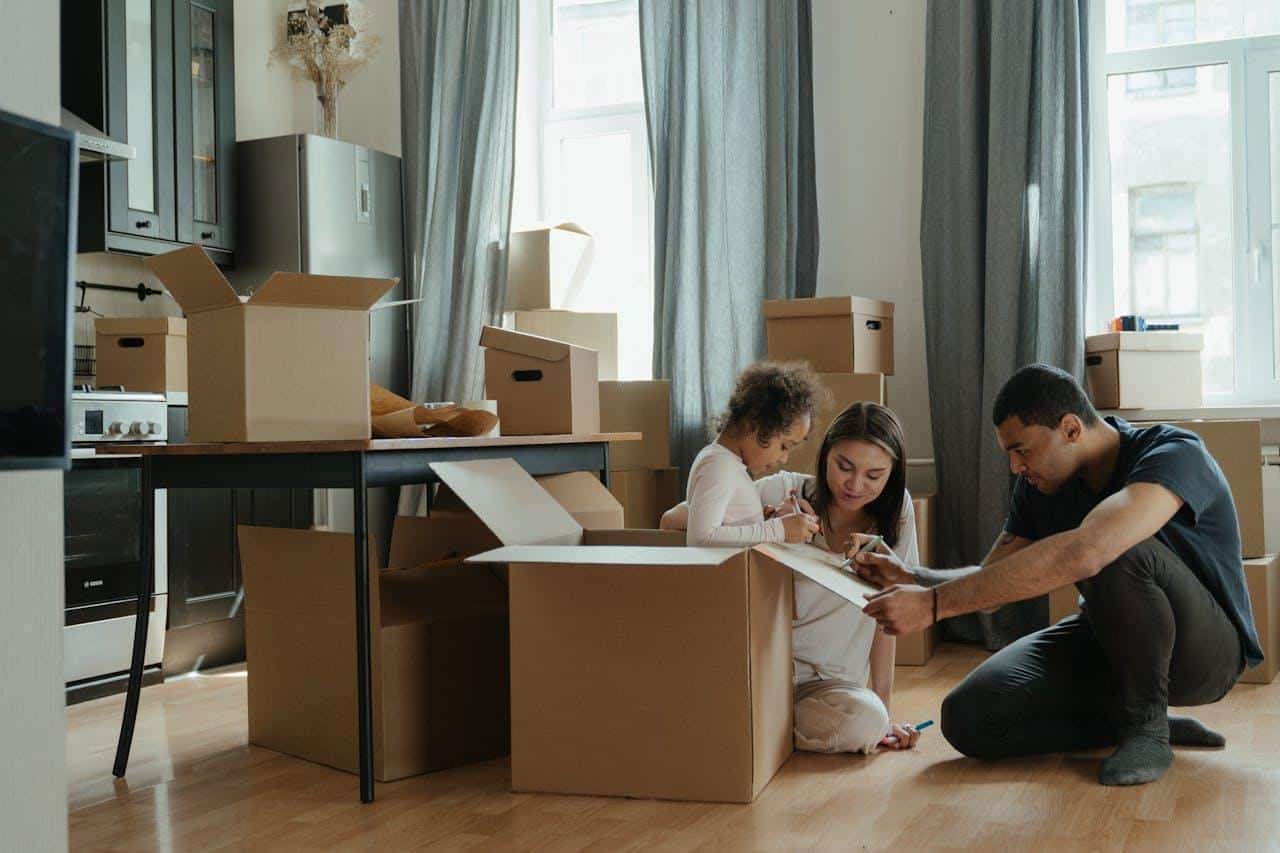 family unpacking after the move.